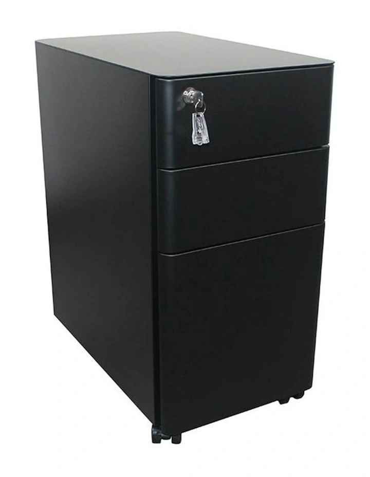 MARLO 3 Drawer Slim Mobile Pedestal Cabinet - Black image 1