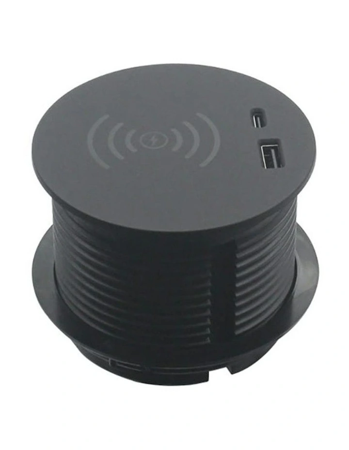In Desk Wireless Charging & USB Cable Cubby Management Dock - 9cm - Black image 1