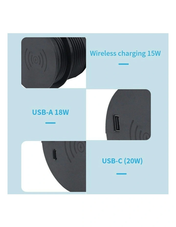 In Desk Wireless Charging & USB Cable Cubby Management Dock - 9cm - Black image 2