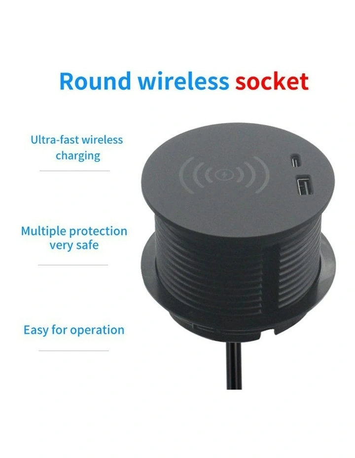 In Desk Wireless Charging & USB Cable Cubby Management Dock - 9cm - Black image 3