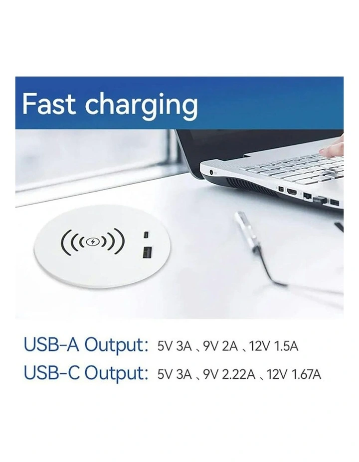 In Desk Wireless Charging & USB Cable Cubby Management Dock - 9cm - Black image 4