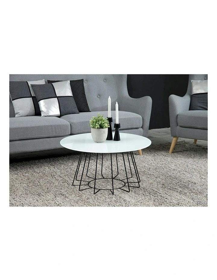 CYRUS Glass Coffee Table 80cm - White & Black image 2