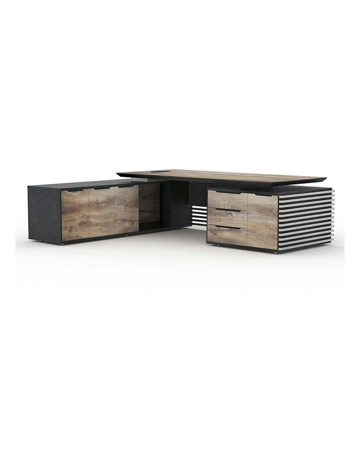 PHOENIX Executive Desk with Left Return 2.8M - Warm Oak & Black image 7