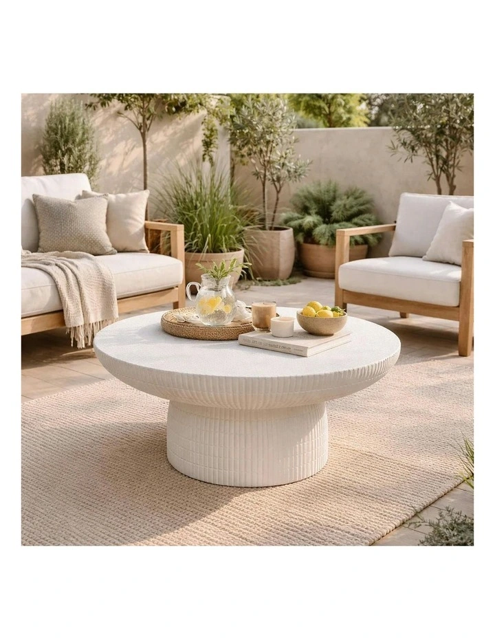 ROCCO Indoor & Outdoor Round Coffee Table 70cm - White Concrete image 2