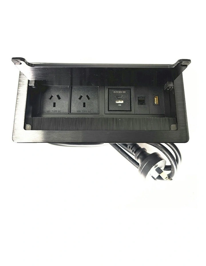 In Desk Cable Management Cubby Power, USB, HDMI & Data Box - 26.5cm -  Black image 2