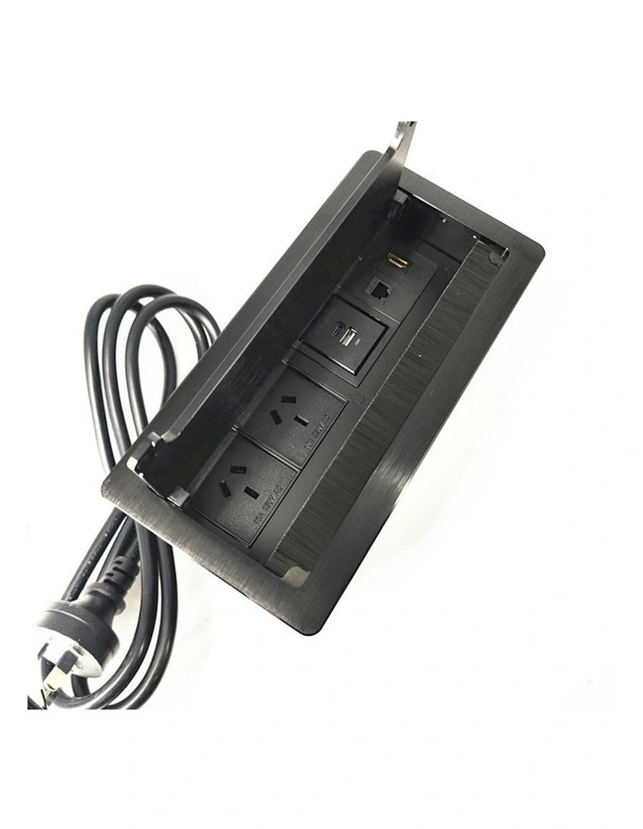 In Desk Cable Management Cubby Power, USB, HDMI & Data Box - 26.5cm -  Black image 3