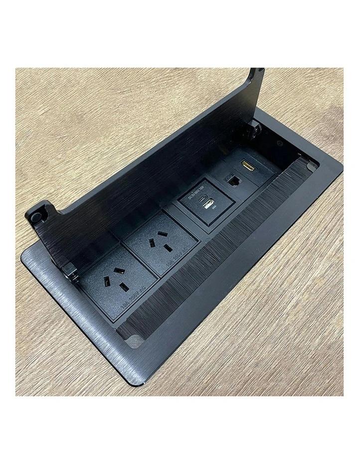 In Desk Cable Management Cubby Power, USB, HDMI & Data Box - 26.5cm -  Black image 5