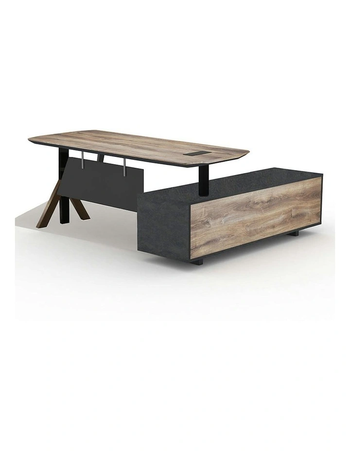 EASTON Sit Stand Electric Lift Executive Desk with Left Return 2.2m - Warm Oak & Black image 1