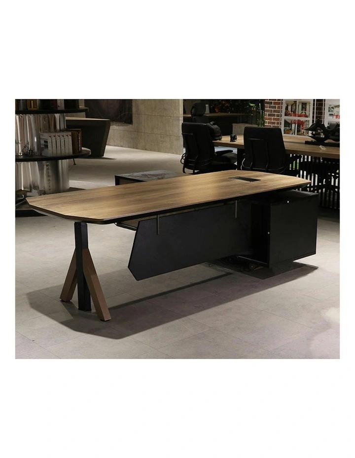 EASTON Sit Stand Electric Lift Executive Desk with Left Return 2.2m - Warm Oak & Black image 2