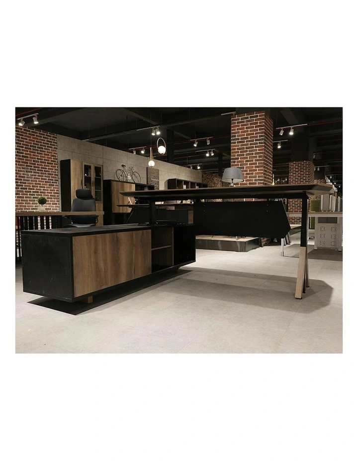 EASTON Sit Stand Electric Lift Executive Desk with Left Return 2.2m - Warm Oak & Black image 6
