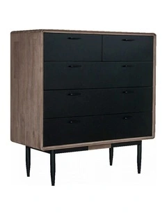 Binder Tall Sideboard 140cm Acacia Solid Wood - Sandblast & Black