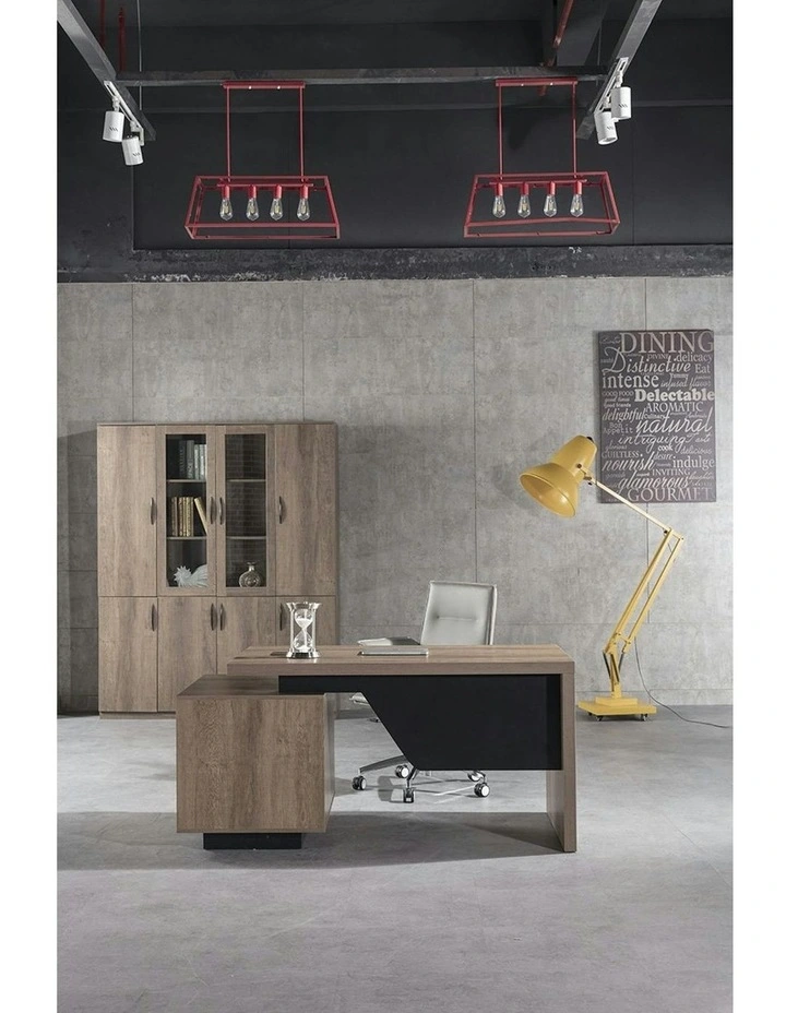 KELLEN Executive Desk with Right Return 1.6-1.8M - Warm Oak & Black image 2