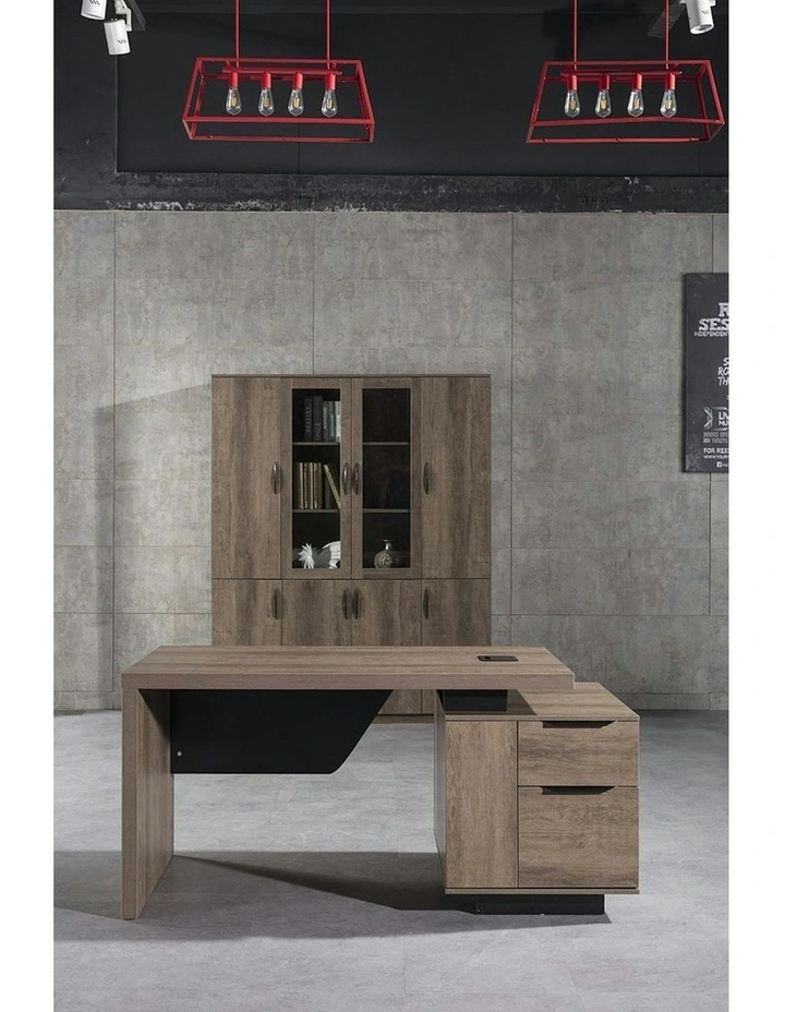 KELLEN Executive Desk with Right Return 1.6-1.8M - Warm Oak & Black image 4