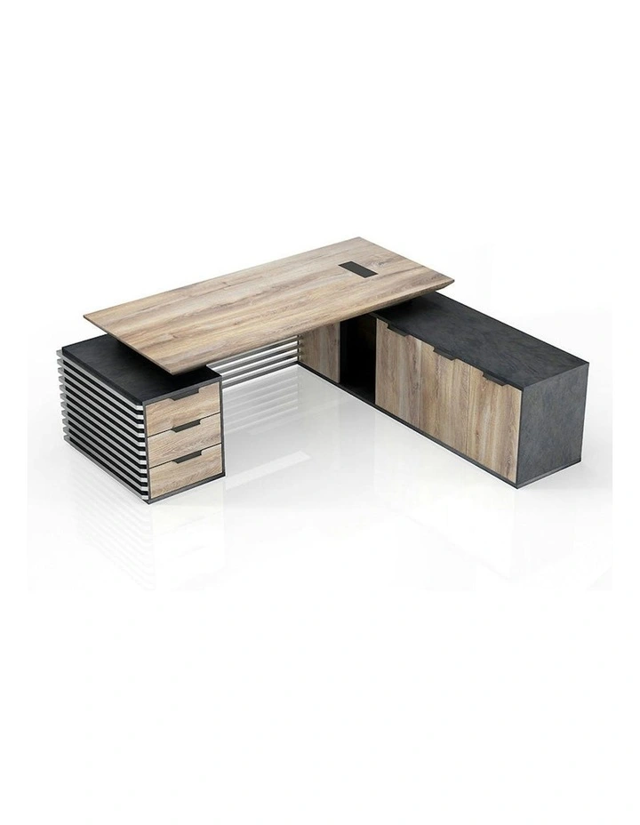PHOENIX Executive Desk with Right Return 2.2M - Warm Oak & Black image 7