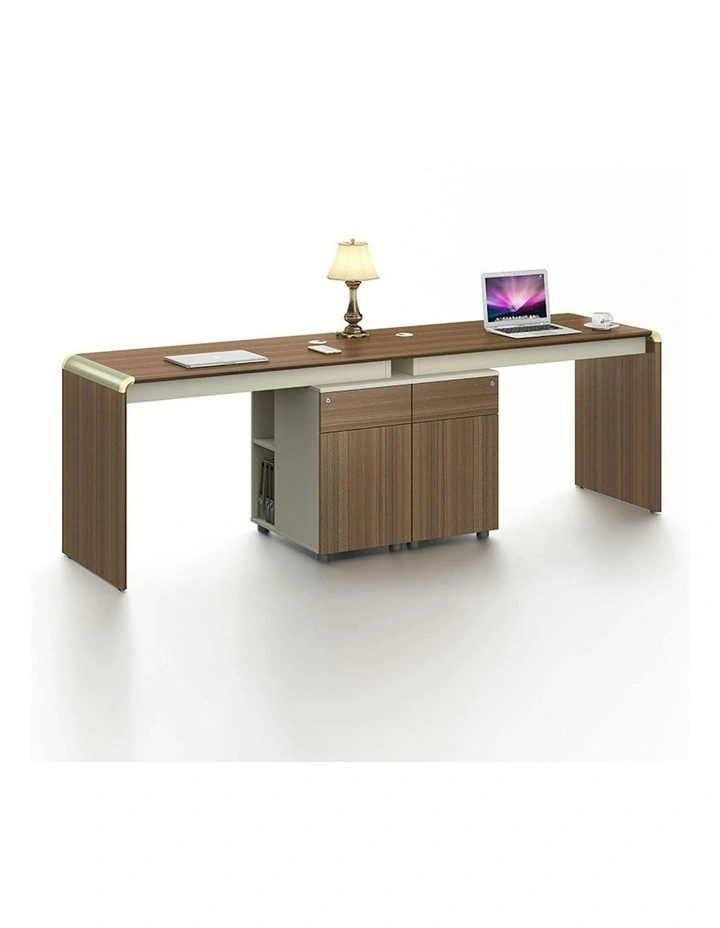 ANDERSON 2 People Workstation 2.4M - Hazelnut & Beige image 1