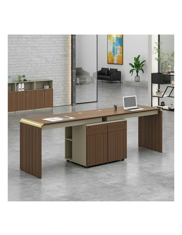 ANDERSON 2 People Workstation 2.4M - Hazelnut & Beige image 2