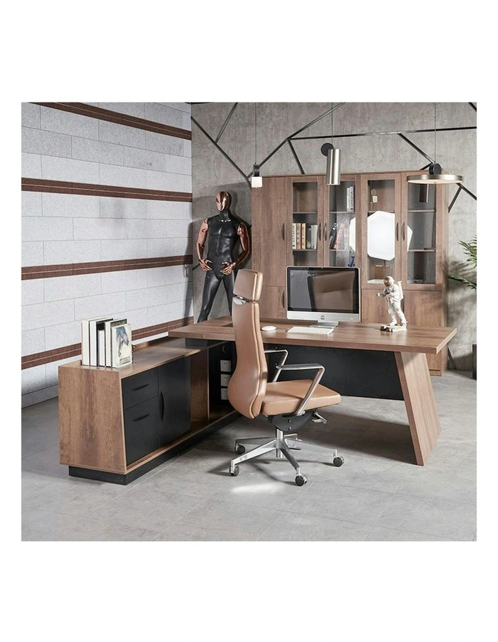 SUTTON Executive Desk with Left Return 180-200cm - Warm Oak & Black image 2