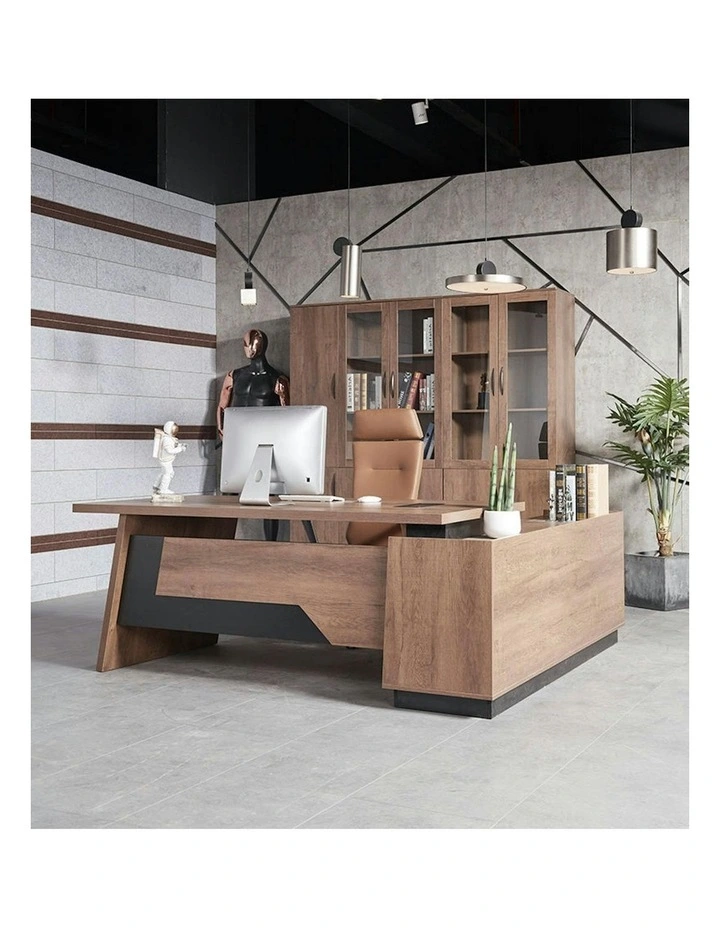 SUTTON Executive Desk with Left Return 180-200cm - Warm Oak & Black image 3