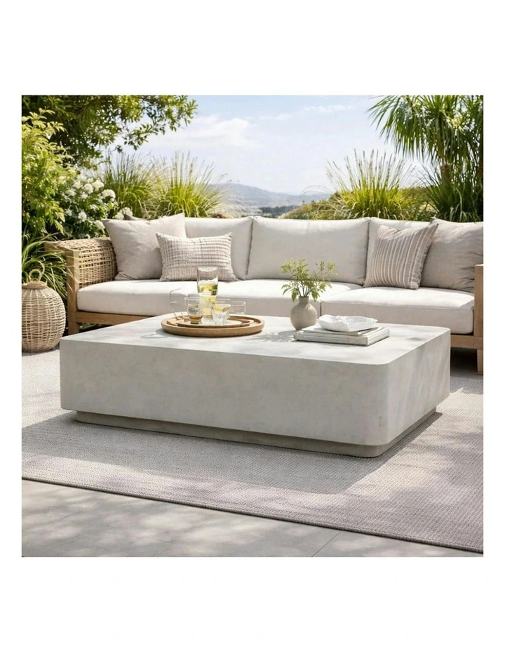ROCCO Indoor & Outdoor Rectangular Coffee Table 100.5cm - White Concrete image 2
