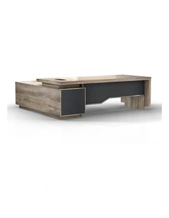 LARKIN Executive Desk with Left Return 2.4M - Warm Oak & Black