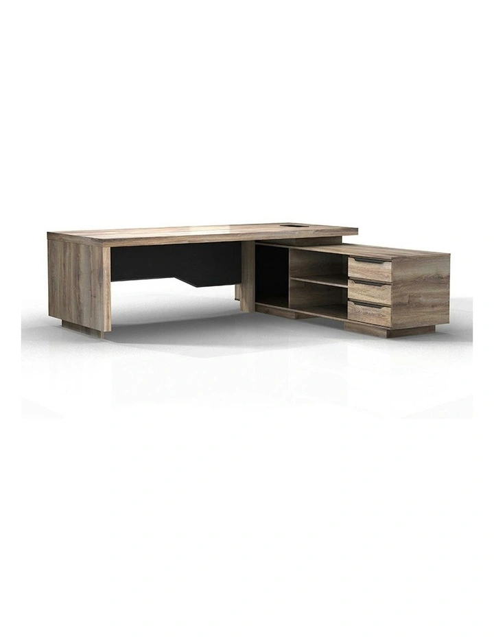 LARKIN Executive Desk with Left Return 2.4M - Warm Oak & Black image 2