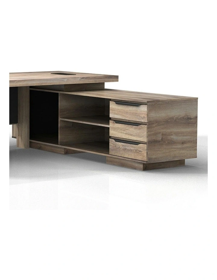 LARKIN Executive Desk with Left Return 2.4M - Warm Oak & Black image 3