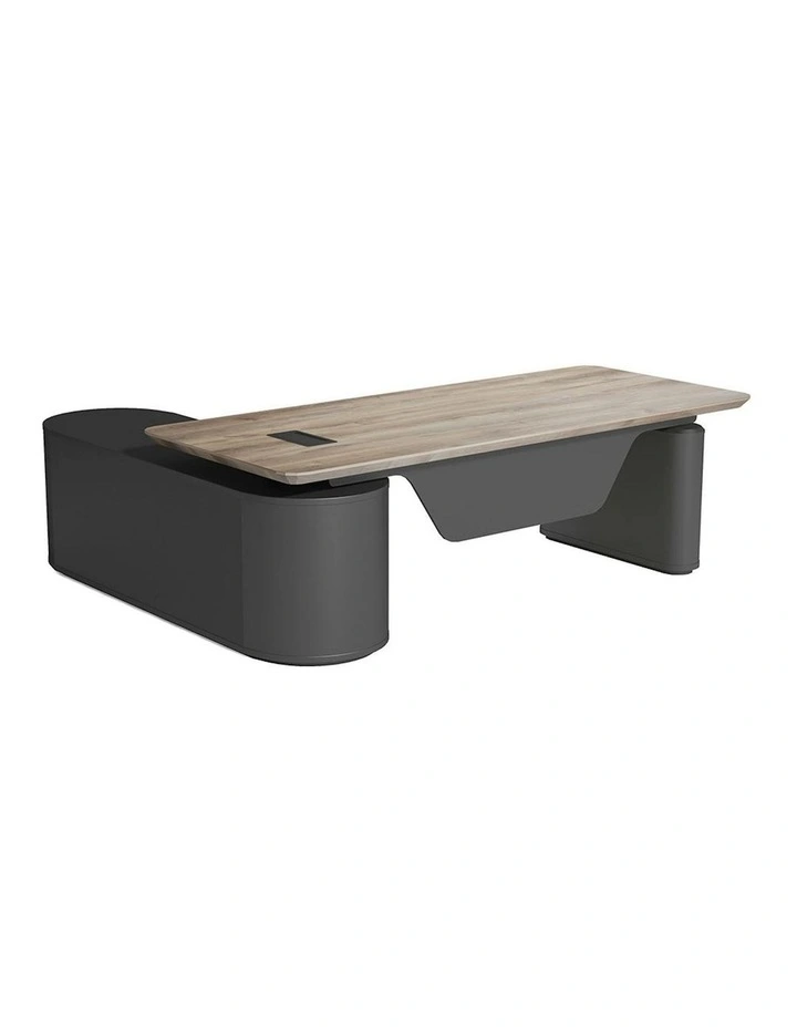 LUCA Sit & Stand Executive Desk with Electric Lift and Reversible Return 240cm - Warm Oak & Black image 1