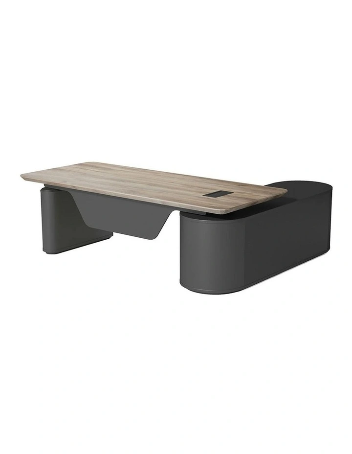 LUCA Sit & Stand Executive Desk with Electric Lift and Reversible Return 240cm - Warm Oak & Black image 2