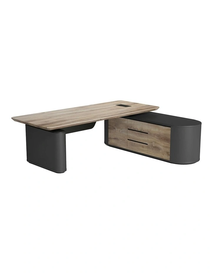 LUCA Sit & Stand Executive Desk with Electric Lift and Reversible Return 240cm - Warm Oak & Black image 3