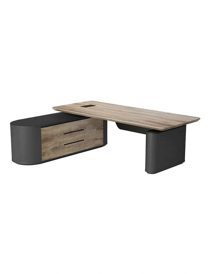 LUCA Sit & Stand Executive Desk with Electric Lift and Reversible Return 240cm - Warm Oak & Black image 4