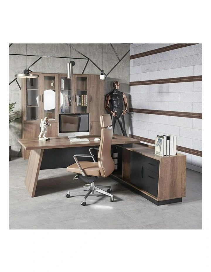 SUTTON Executive Desk with Right Return 180cm - 200cm - Warm Oak & Black image 4