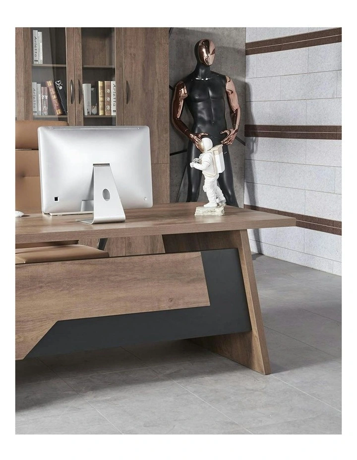 SUTTON Executive Desk with Right Return 180cm - 200cm - Warm Oak & Black image 6
