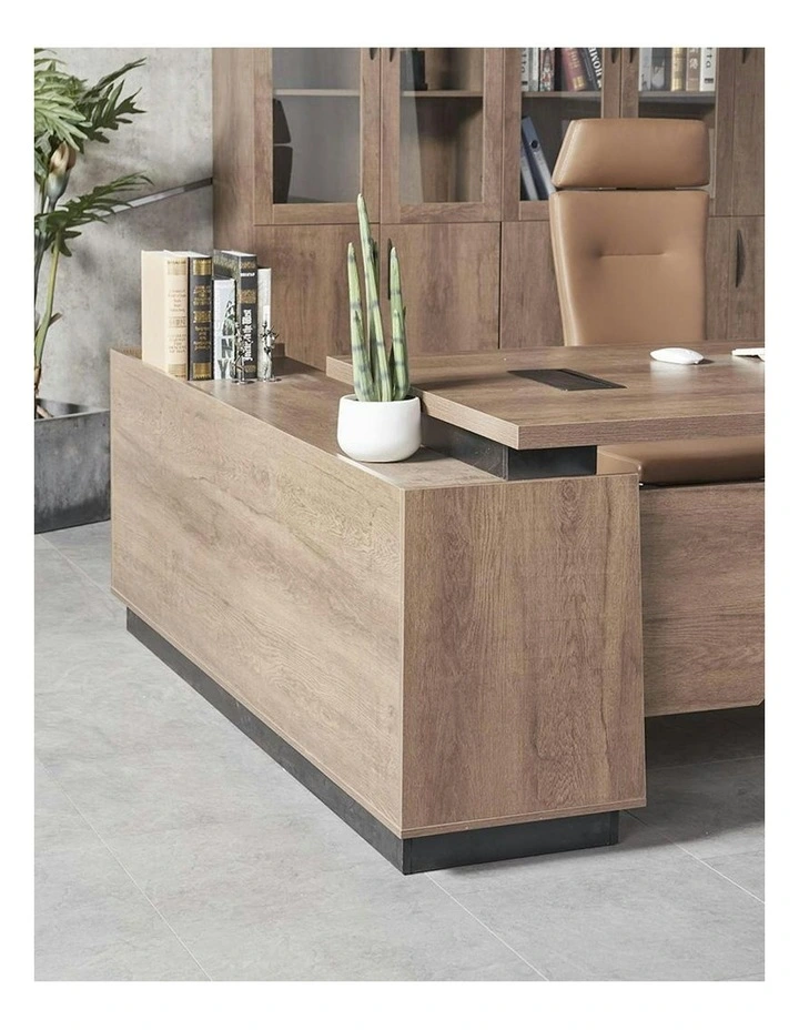 SUTTON Executive Desk with Right Return 180cm - 200cm - Warm Oak & Black image 7
