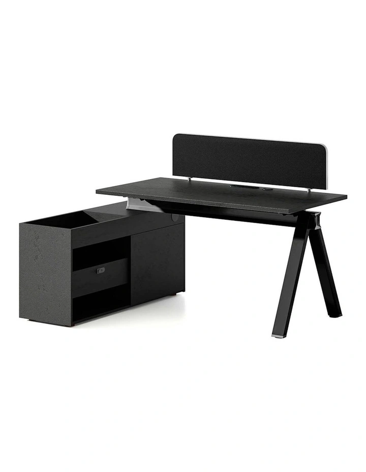 DOLAN Executive Desk Workstation 1.4m - 1.6m - Left Return - Black Concrete image 1