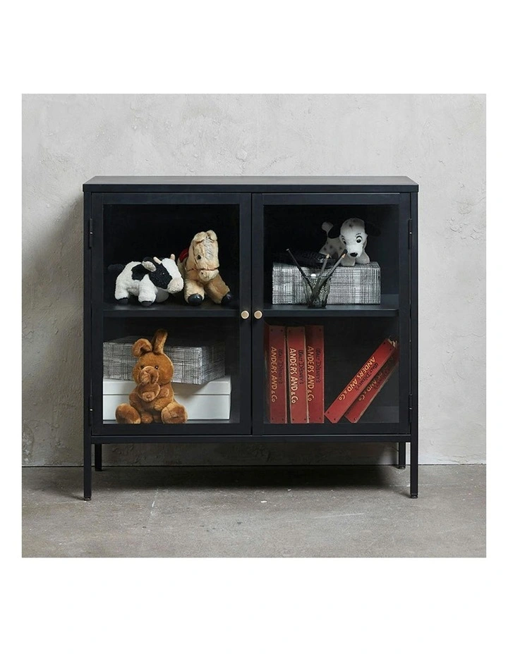CARMEL 2 Glass Doors Sideboard 90cm - Black image 2