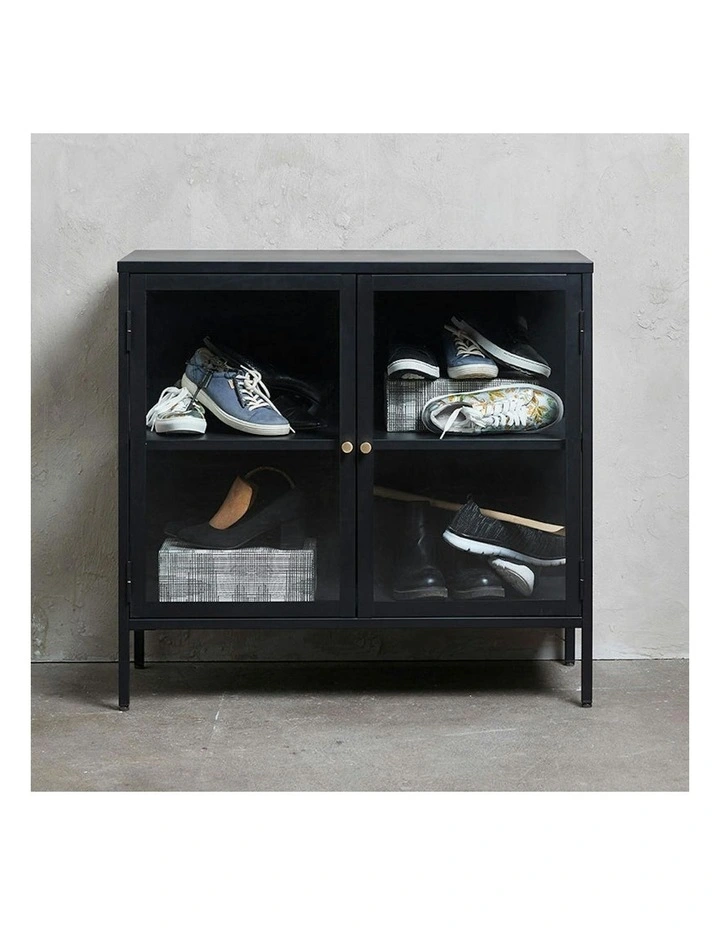 CARMEL 2 Glass Doors Sideboard 90cm - Black image 5