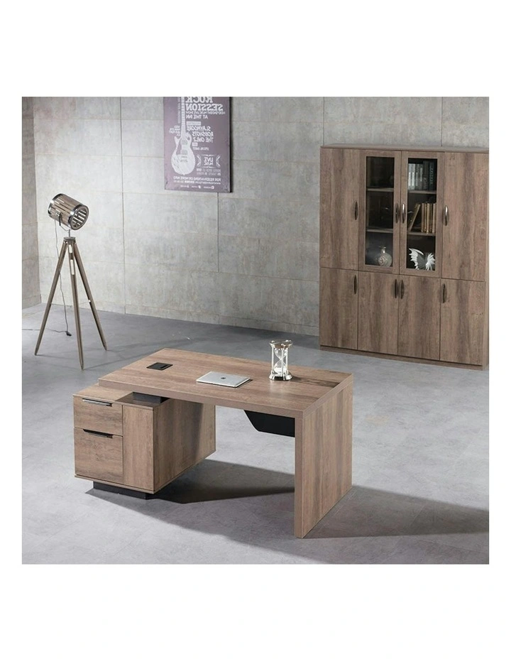 KELLEN Executive Desk with Left Return 1.6-1.8M - Warm Oak & Black image 7
