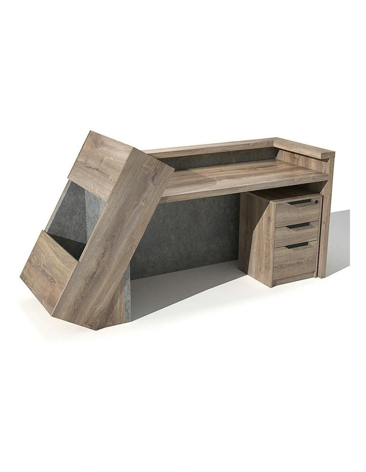 QUADE Reception Desk Left Panel 2.0M - Warm Oak & Concrete Color image 3