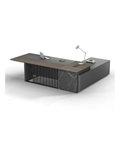 MADEIRA Executive Desk 220cm Left Return - Hazelnut & Grey