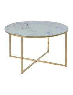 KOLINA Glass Marble Round Coffee Table 80cm - White/ Gold Chrome