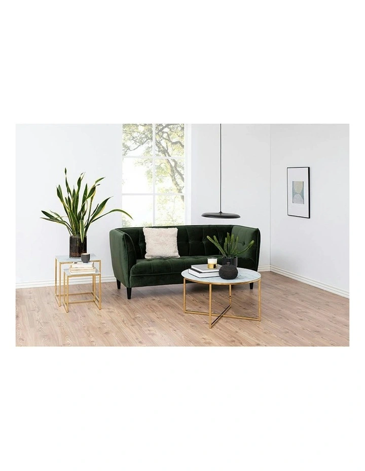 KOLINA Glass Marble Round Coffee Table 80cm - White/ Gold Chrome image 2