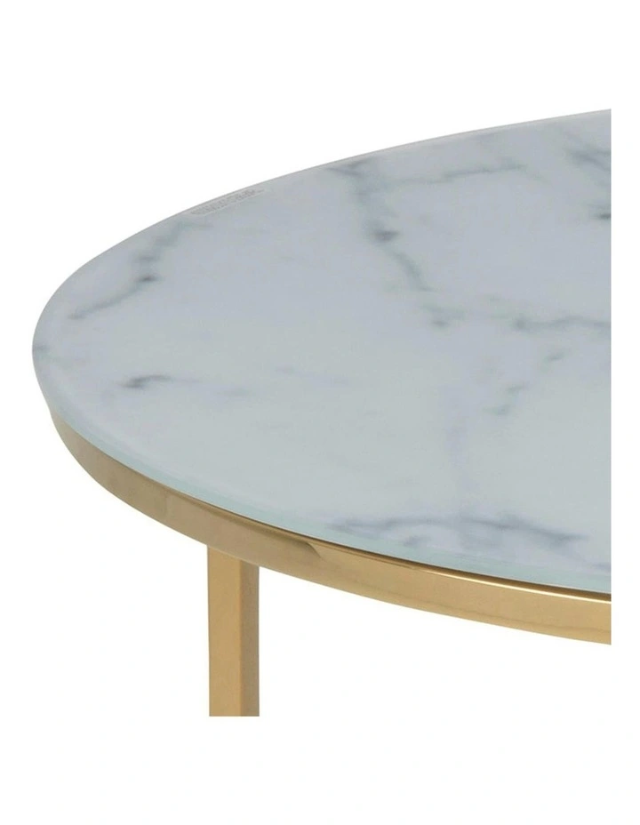 KOLINA Glass Marble Round Coffee Table 80cm - White/ Gold Chrome image 4