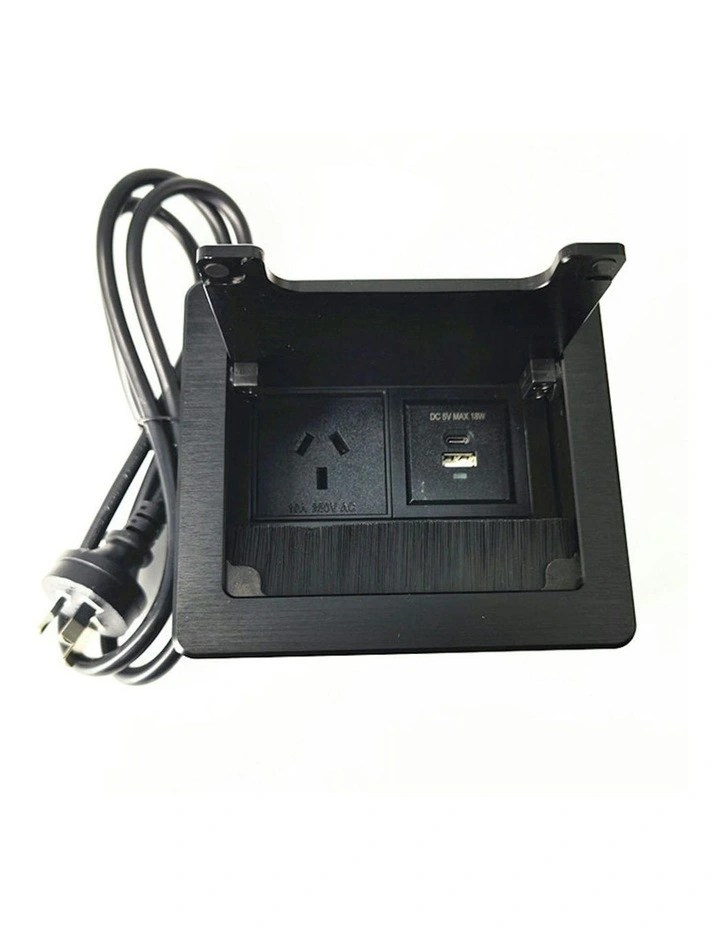 In Desk Cable Management Cubby Power & USB Box - 13cm - Black image 2
