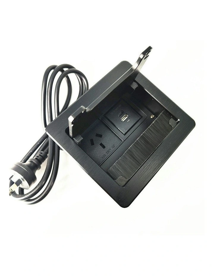 In Desk Cable Management Cubby Power & USB Box - 13cm - Black image 3