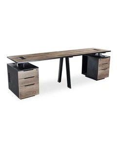 ARTO 2 People Workstation with 2 Cabinets  2.4M - Warm Oak & Black