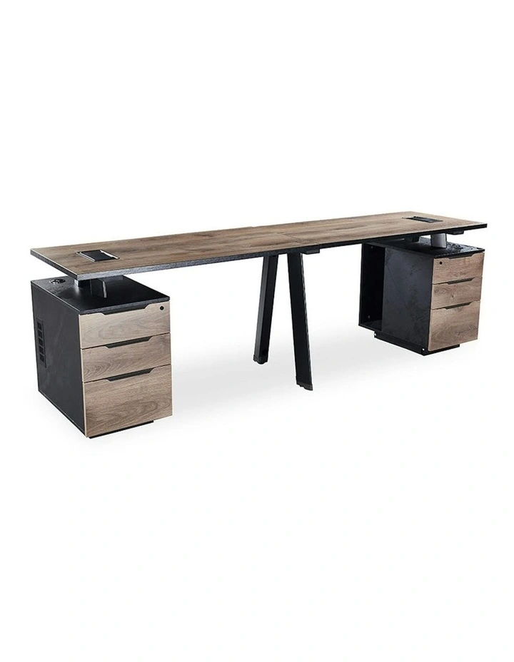 ARTO 2 People Workstation with 2 Cabinets 2.4M - Warm Oak & Black image 1
