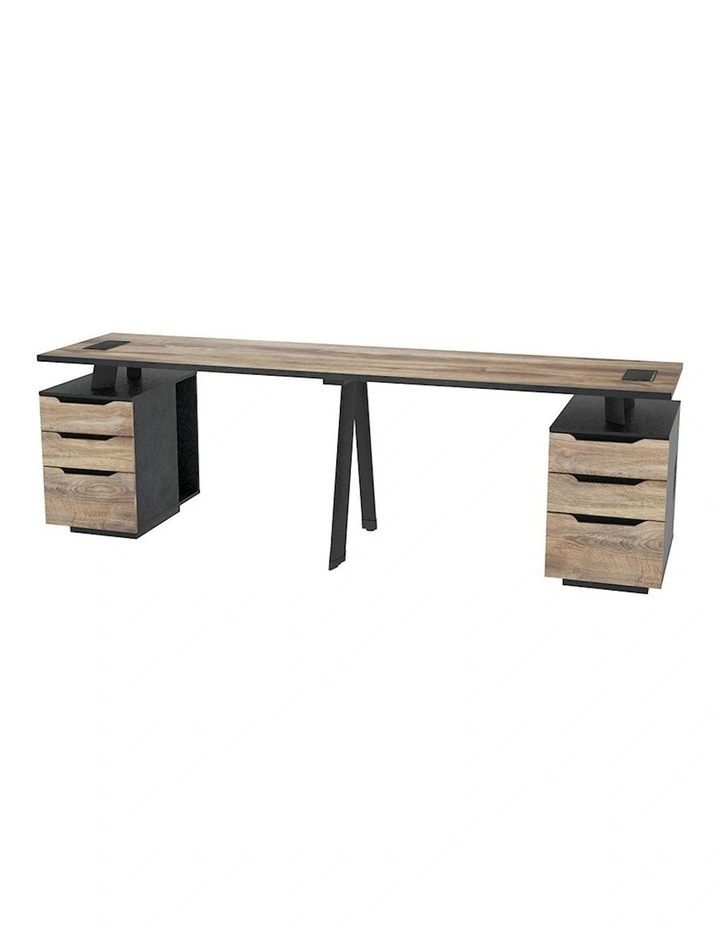 ARTO 2 People Workstation with 2 Cabinets 2.4M - Warm Oak & Black image 5