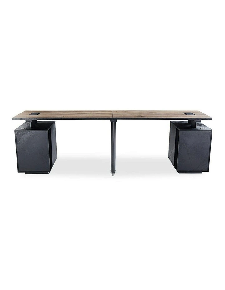 ARTO 2 People Workstation with 2 Cabinets 2.4M - Warm Oak & Black image 6