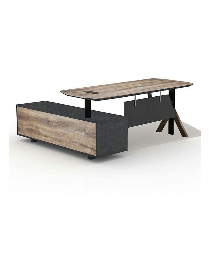 EASTON Sit Stand Electric Lift Executive Desk with Right Return 2.2M - Warm Oak & Black image 1