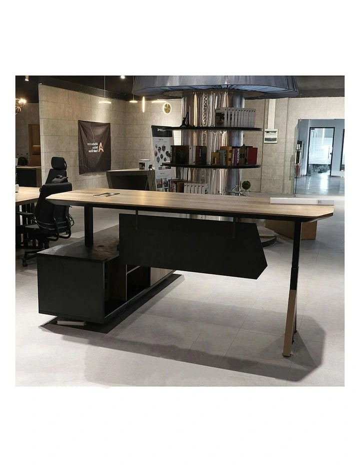 EASTON Sit Stand Electric Lift Executive Desk with Right Return 2.2M - Warm Oak & Black image 2